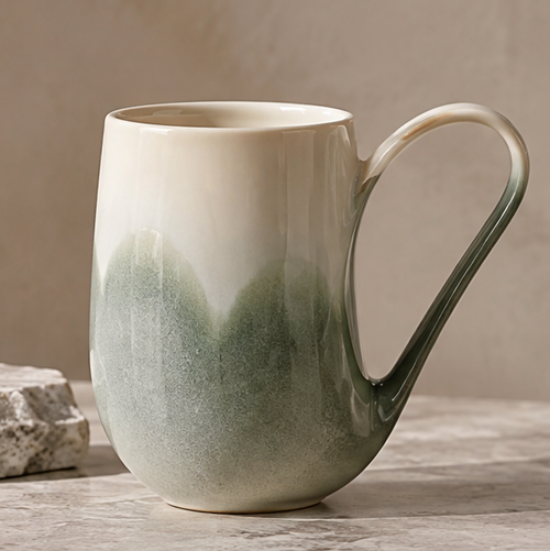 FEASTORI cream and moss-green ceramic mug with a tall arc handle