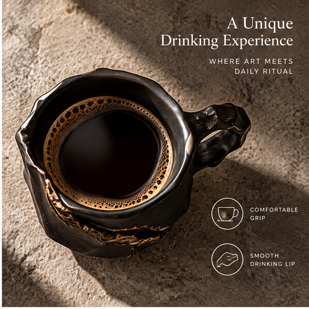 FEASTORI Black Gold-Veins Faceted Art Mug
