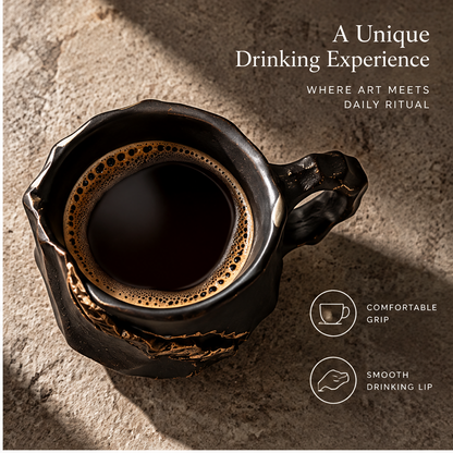 FEASTORI Black Gold-Veins Faceted Art Mug
