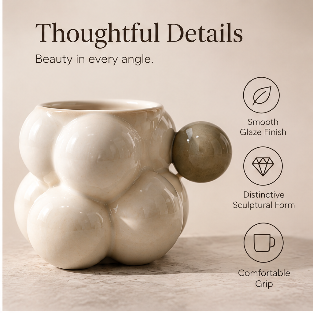 FEASTORI Ivory Bubble Ball-Handle Tea Mug