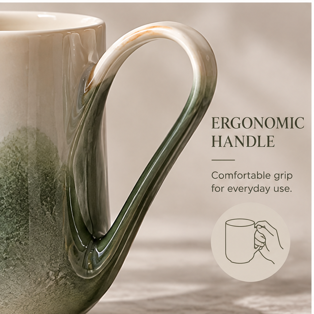 FEASTORI Moss Green Arc-Handle Coffee Mug