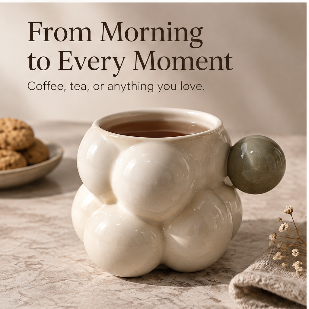 FEASTORI Ivory Bubble Ball-Handle Tea Mug