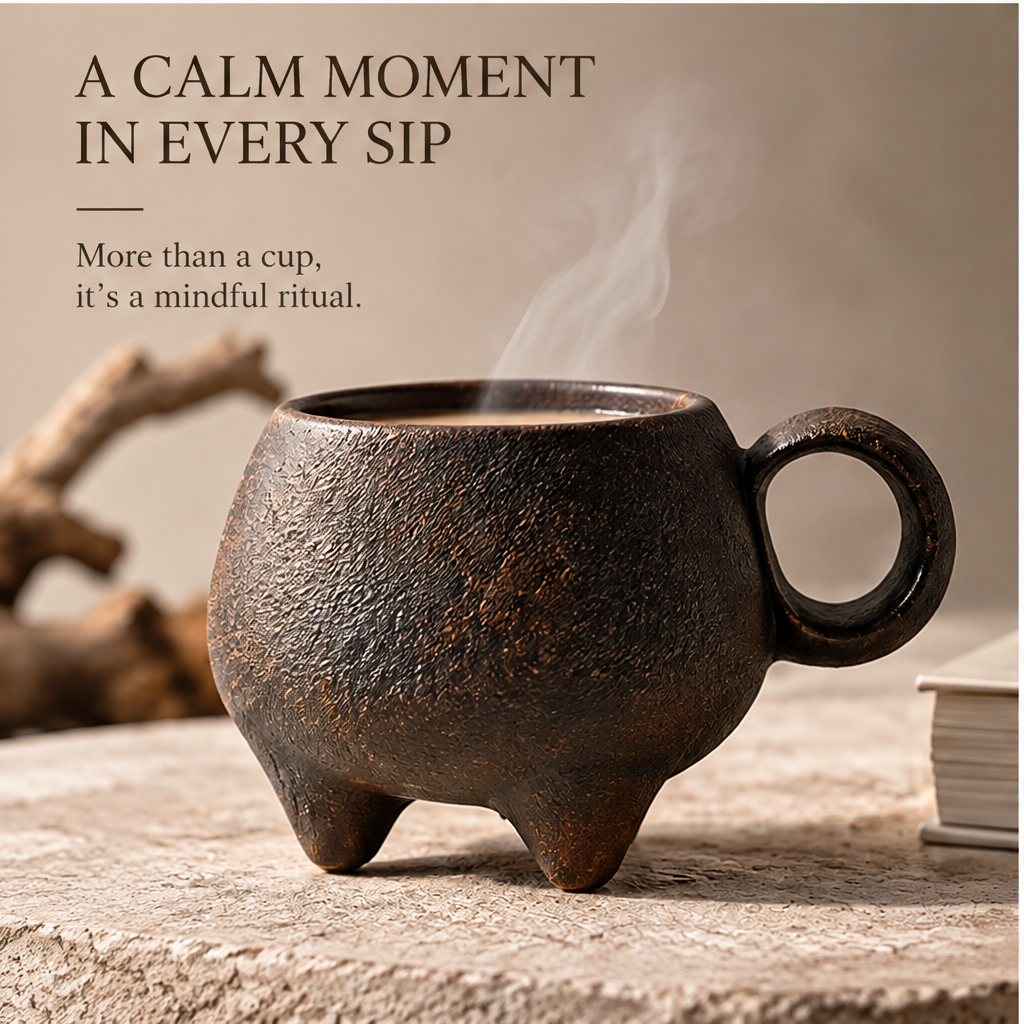 FEASTORI Umber Tripod Ring-Handle Art Mug