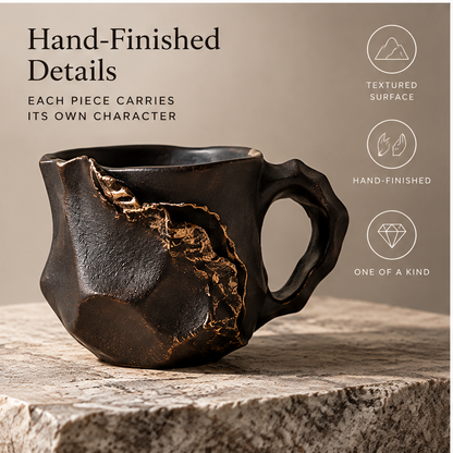 FEASTORI Black Gold-Veins Faceted Art Mug