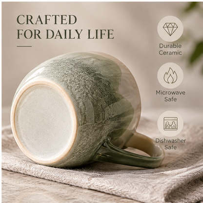 FEASTORI Moss Green Arc-Handle Coffee Mug